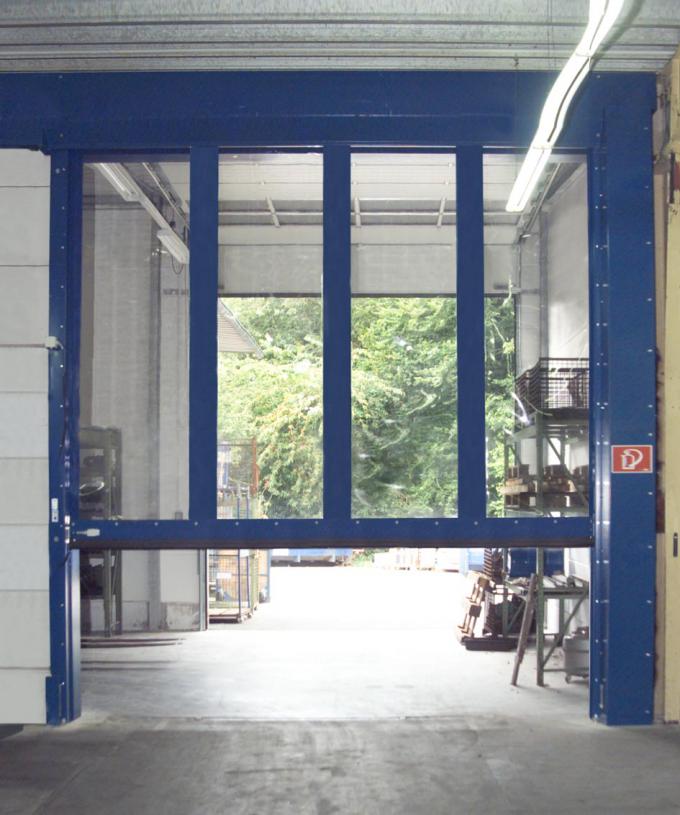 Roll-up door with semi-rigid transparent PVC
