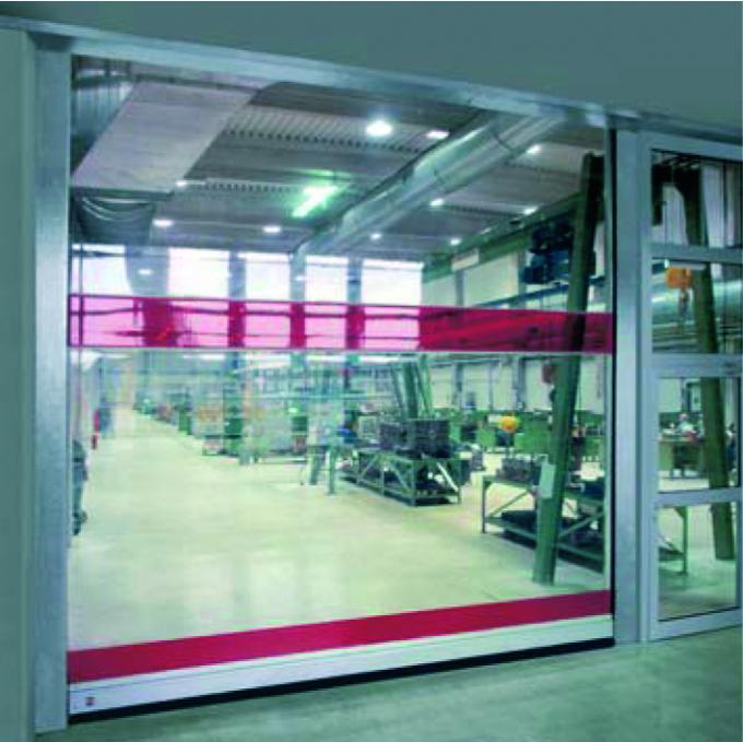 Roll-up door with transparent flexible PVC