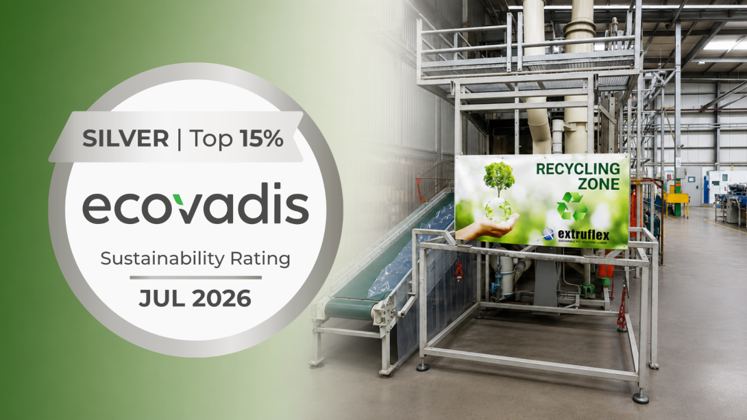 EcoVadis sustainability scorecard for Extruflex France showing 76/100 overall rating, Advanced category, environment, labor & human rights, ethics and sustainable procurement performance